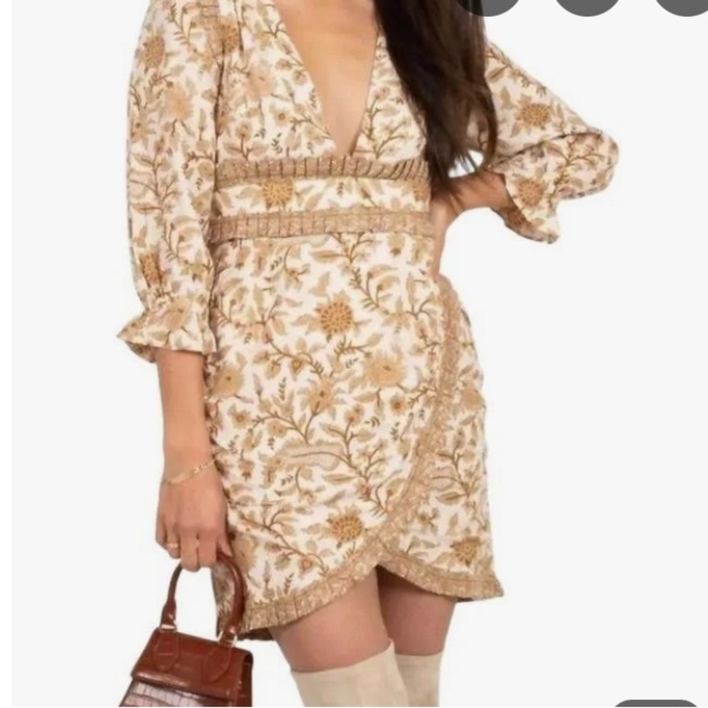 Cleobella Floral Cream And Brown Dress
